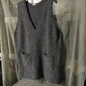 Cozy Gray V-Neck Mini Dress with Pockets 32” length